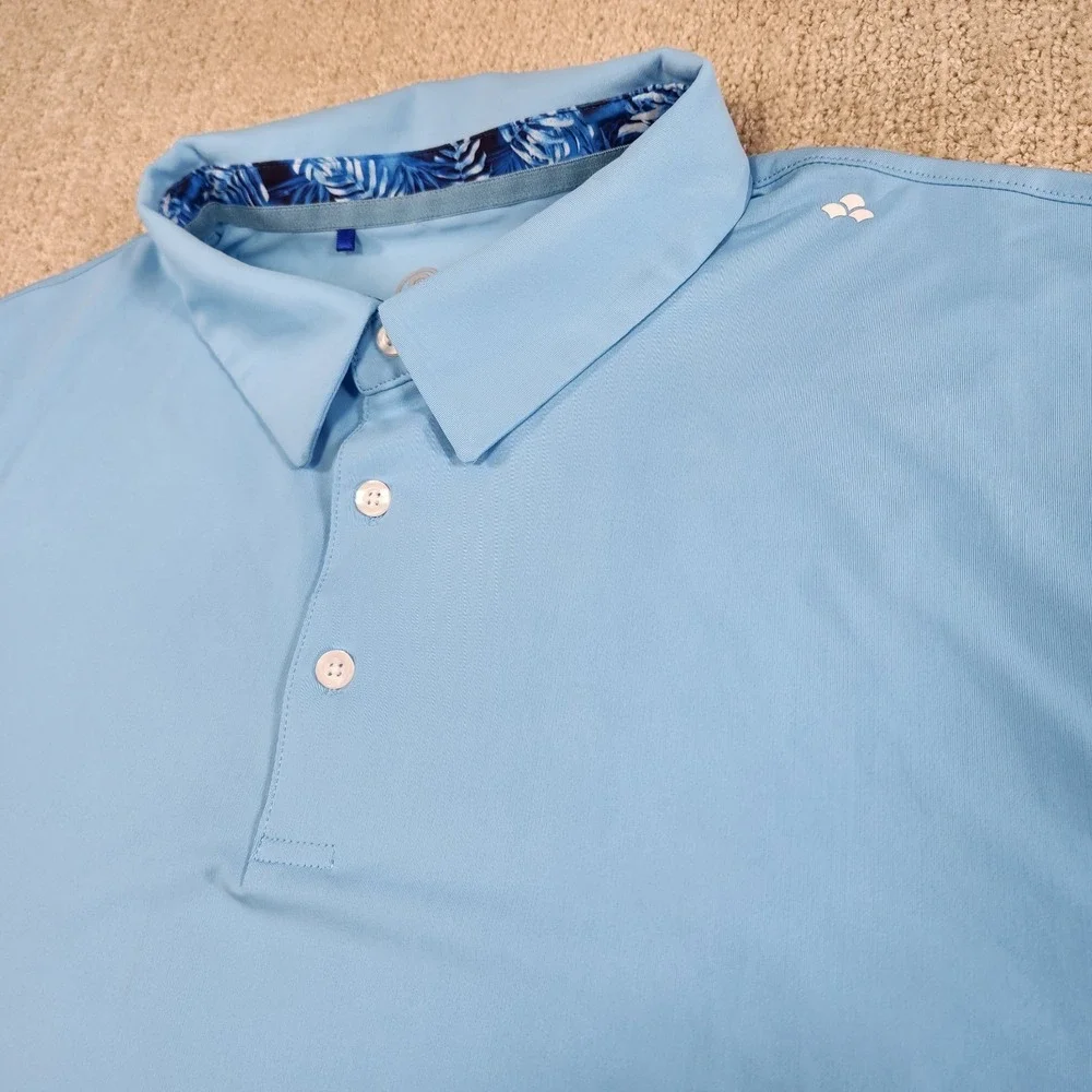 Scales Golf Polo Shirt Men XXL Performance Quick Dry 4 Way Stretch Blue Cooling - Picture 3 of 9